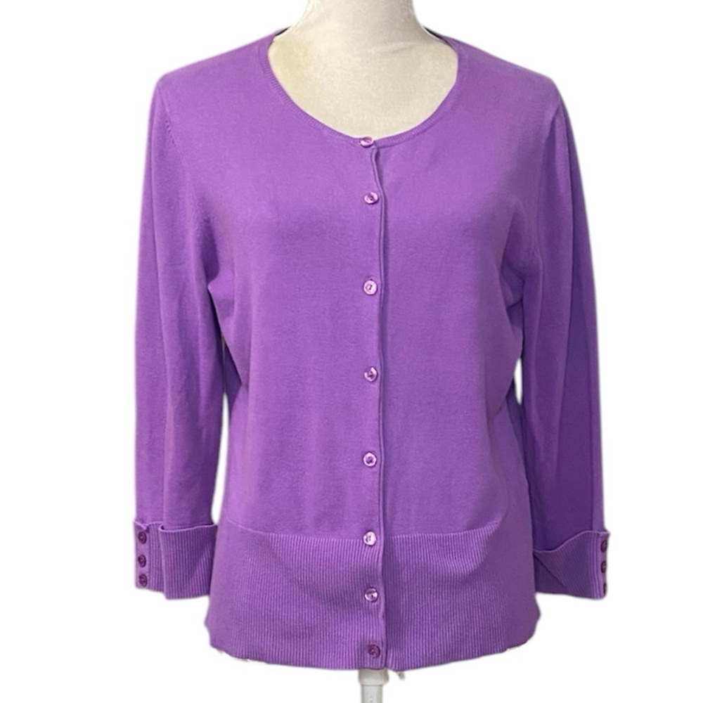 Casual Corner Purple Lavender Button Up Cardigan Sz L